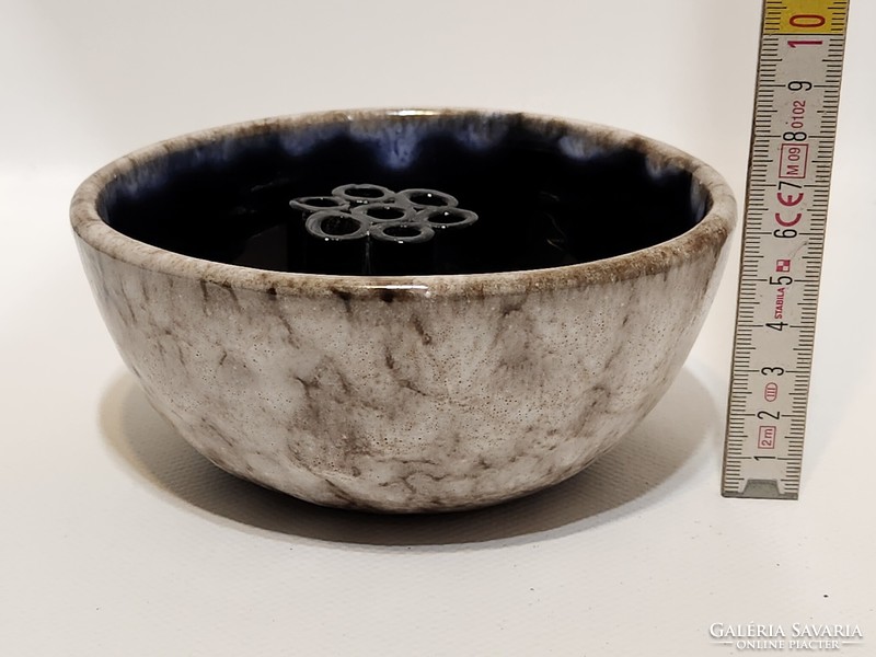 Hódmezővásárhely, ikebana, black, gray glazed ceramic flowerpot (3031)