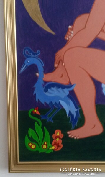A Fogságban a kék madár című olajfestmény eladó (Tóth Miklósné művésztanár festménye)