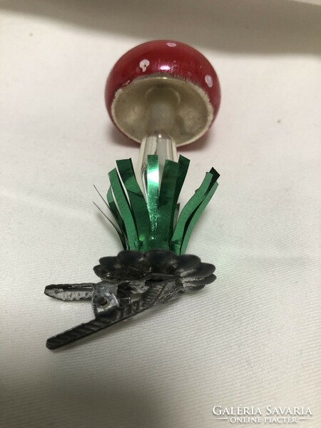 Antique, old Christmas tree decoration, special glass mushroom with tweezers