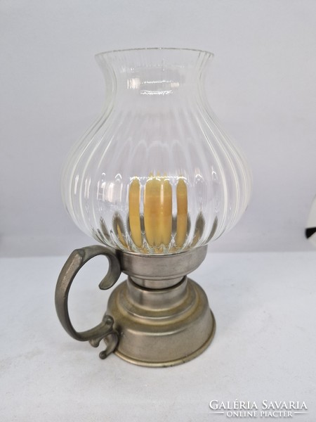 Tin candle holder with glass cover