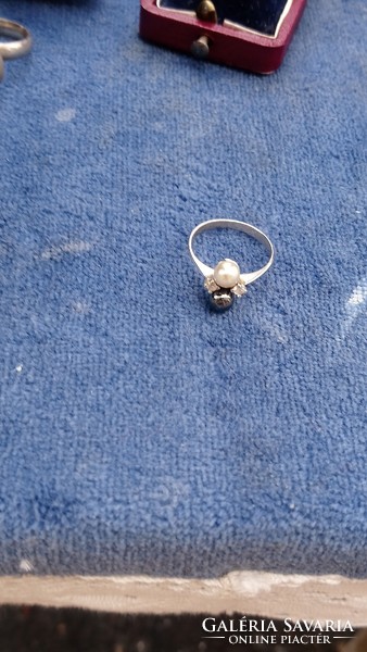 Vintage German 835 hallmarked silver ring with pearls & crystal gemstones, representative jewelry