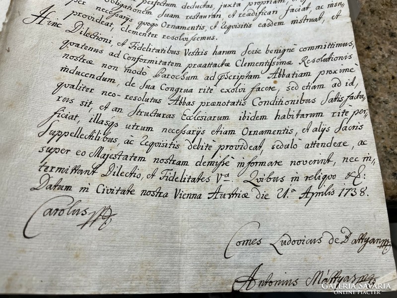 1738!!! III. Document signed by King Charles of Hungary (German-Roman Emperor) !!!