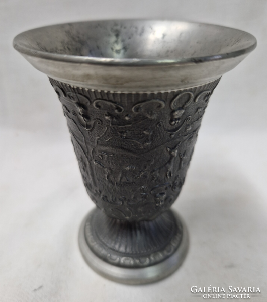 Hunting scene beautifully crafted marked metal cup or glass in perfect condition 10 cm. 232 G.