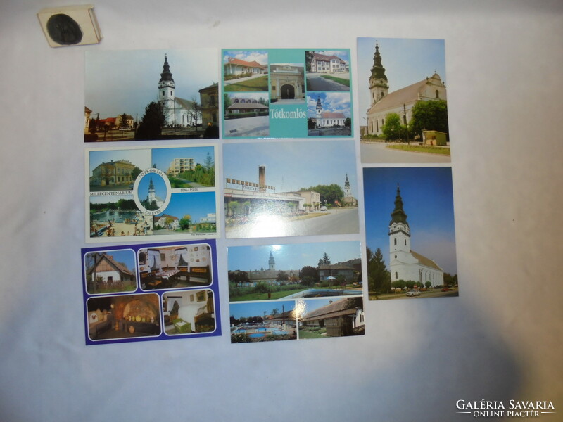 Tótkomlós - nyolc darab retro, postatiszta, különböző képeslap - együtt