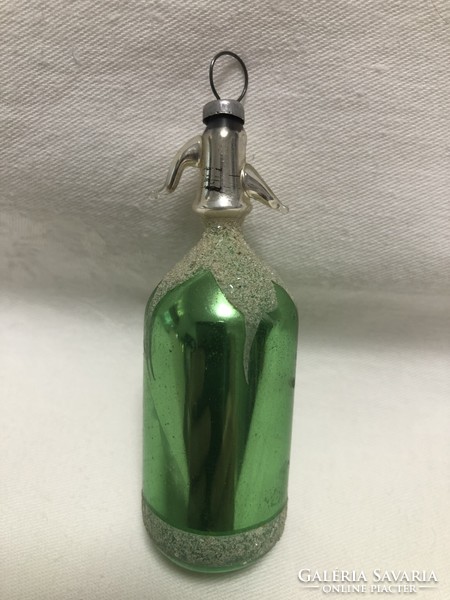 Antik, régi karácsonyfadísz, különleges zöld szódásüveg
