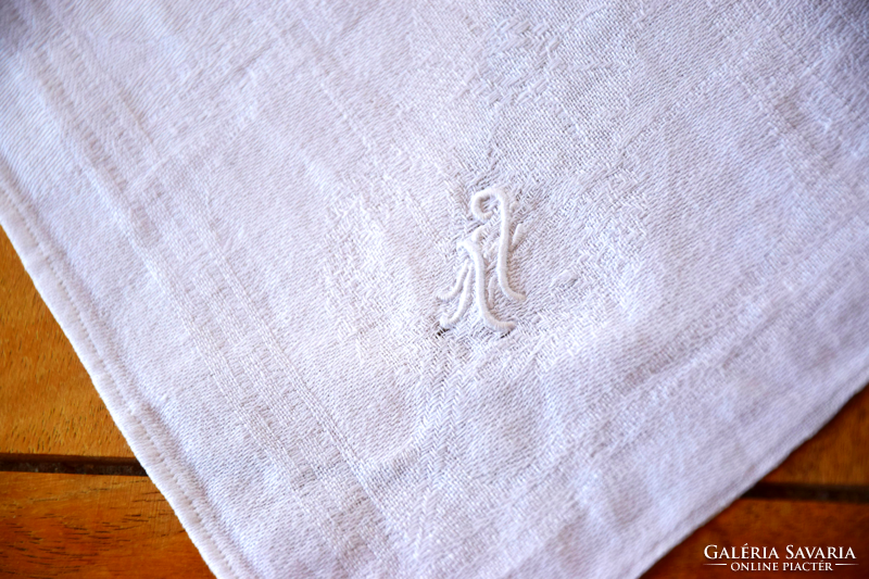 Old art deco damask napkin wipes kitchen towel tablecloth flower pattern n monogram 57 x 54