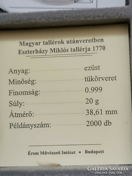 Magyar tallérok utánveretben Eszterházy Miklós tallérja 1770 .999 ezüst
