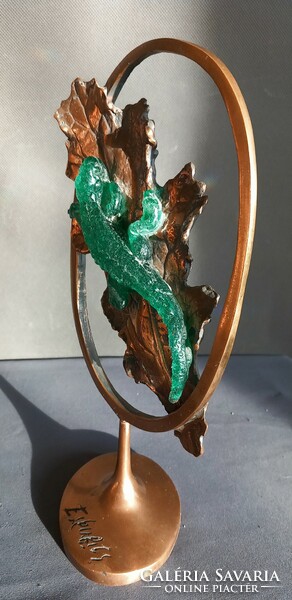 Eskulits Tamás művész réz- üveg asztali dísz ALKUDHATÓ