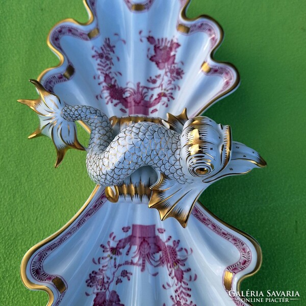 Herendi lila indiai kosár mintás delfines fogójú 45 cm-es kettős kínálótál