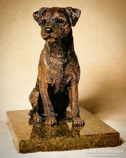 Border terrier bronze statue