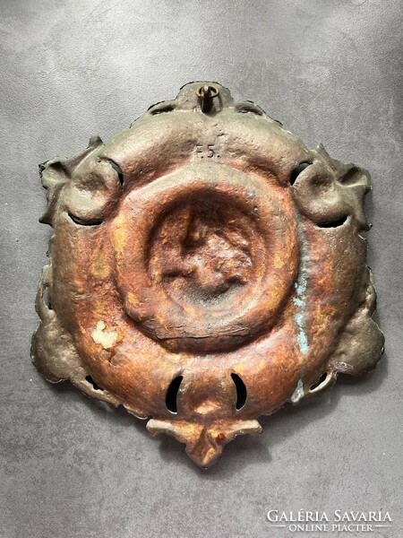 Art Nouveau, old embossed bronze, bronzed metal casting wall ornament 26.5 cm