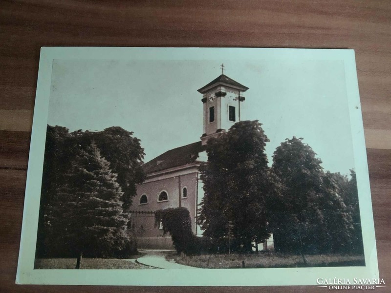 Old postcard, Mezőhegyes, Roman Catholic church, stamped 1966