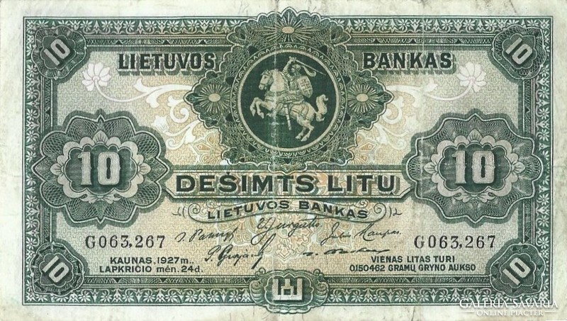 10 Litu 1927 Lithuania original holding is rare