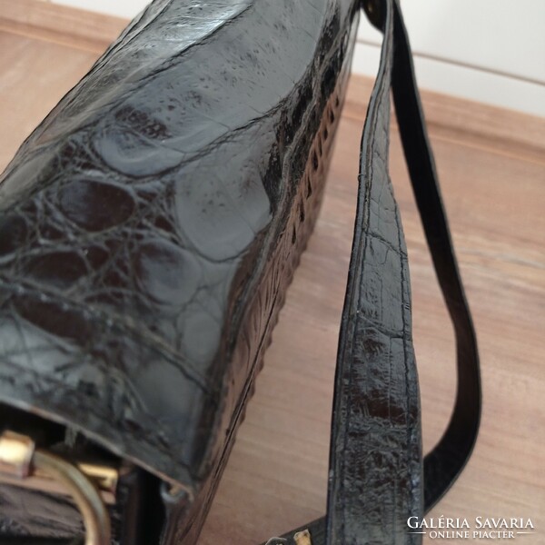 Vintage, crocodile skin pattern, leather reticle, bag