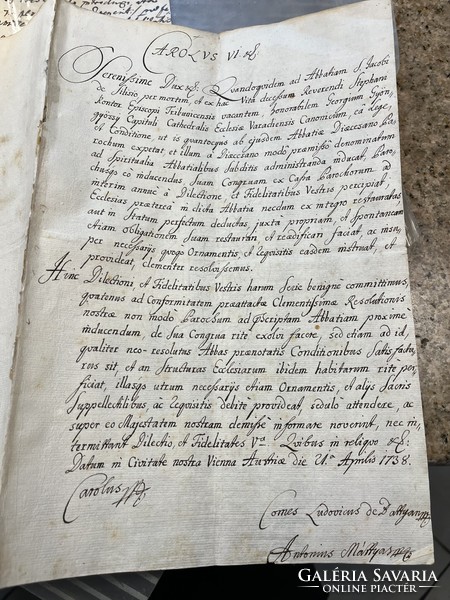 1738!!! III. Document signed by King Charles of Hungary (German-Roman Emperor) !!!