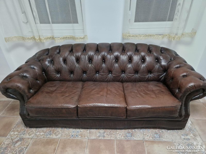 Chesterfield original leather sofa (brown) 3 +2+1