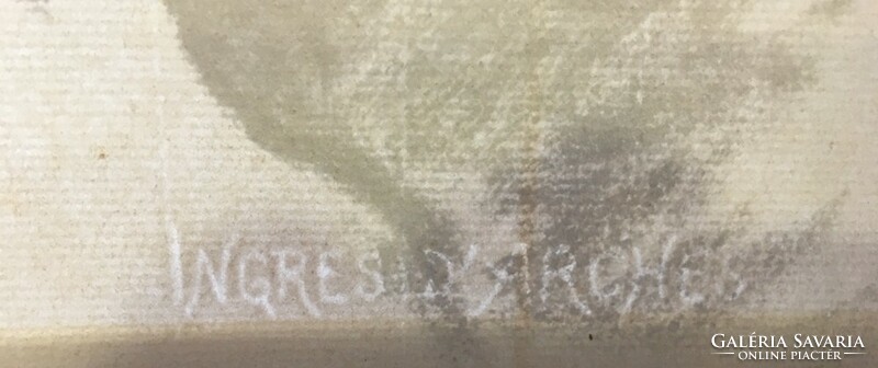 Vörösmarty Mihályt ábrázoló szén rajz,hátul ajándékozó,ismertető felirat
