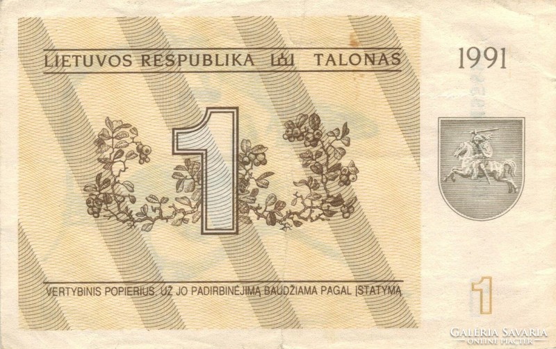1 talonas 1991 Litvánia 1-es alatt szöveg