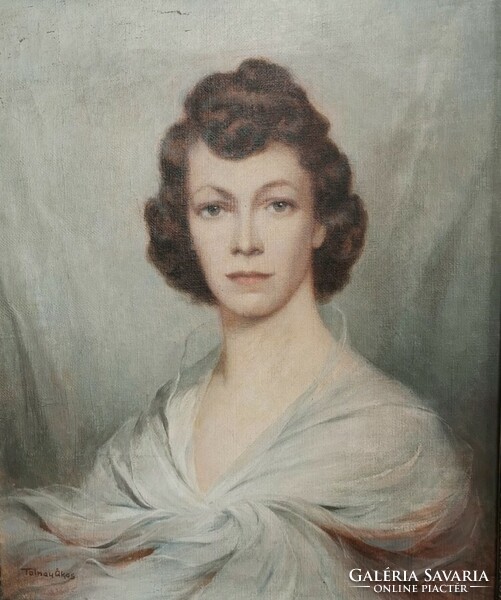 Antik szignózott Tolnay Ákos női portré olaj-vászon festmény kb. 70 x 60cm