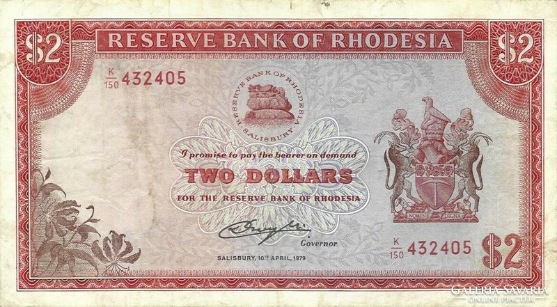 2 dollár dollars 1979.04.10 Vj. C.Rhodes Rhodézia Rhodesia Nagyon ritka!!!