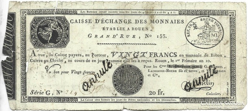 20 French Francs 1801 Rouen France 1.