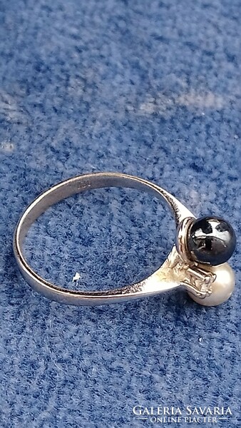 Vintage German 835 hallmarked silver ring with pearls & crystal gemstones, representative jewelry