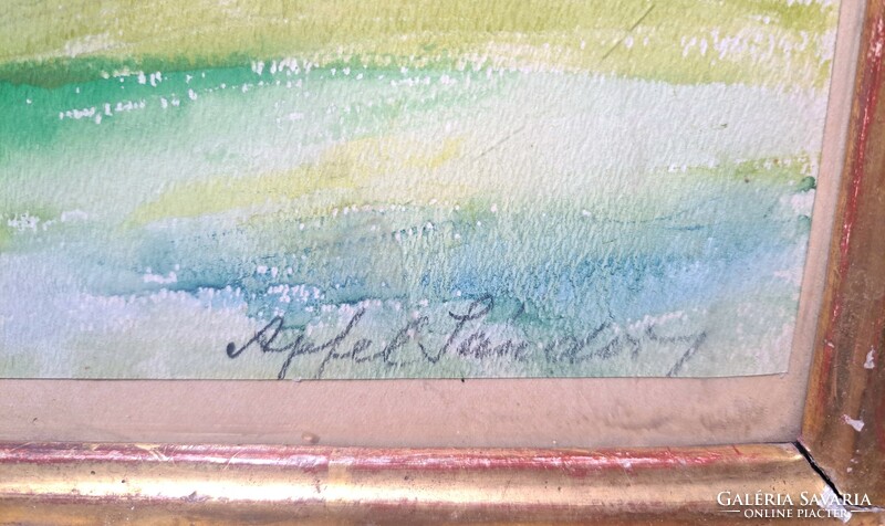 Apfel Sándor: Erdei tájkép (régi akvarell) XX. század első fele