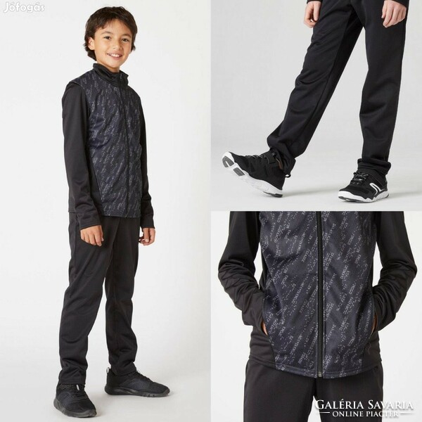 Új, címkés, Decathlon márkájú, kamasz, fekete szürke színű melegítő szett felső nadrág