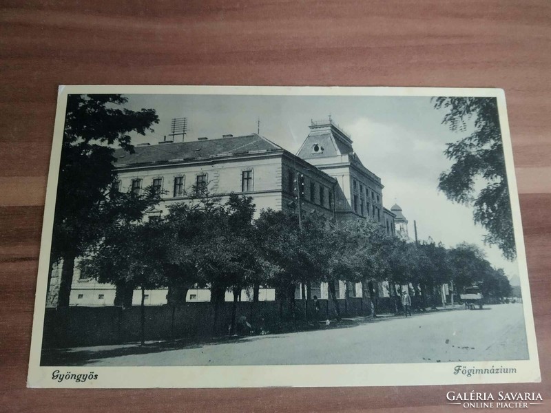 Régi fotó képeslap, Gyöngyös, Főgimnázium, Barasits -fotó,bélyegezve 1940