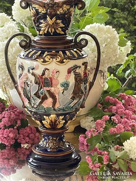 Antique steidl baroque style, majolica vase