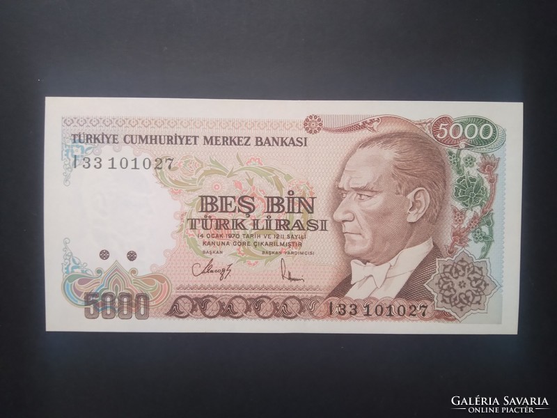 Turkey 5000 lira 1990-94 unc