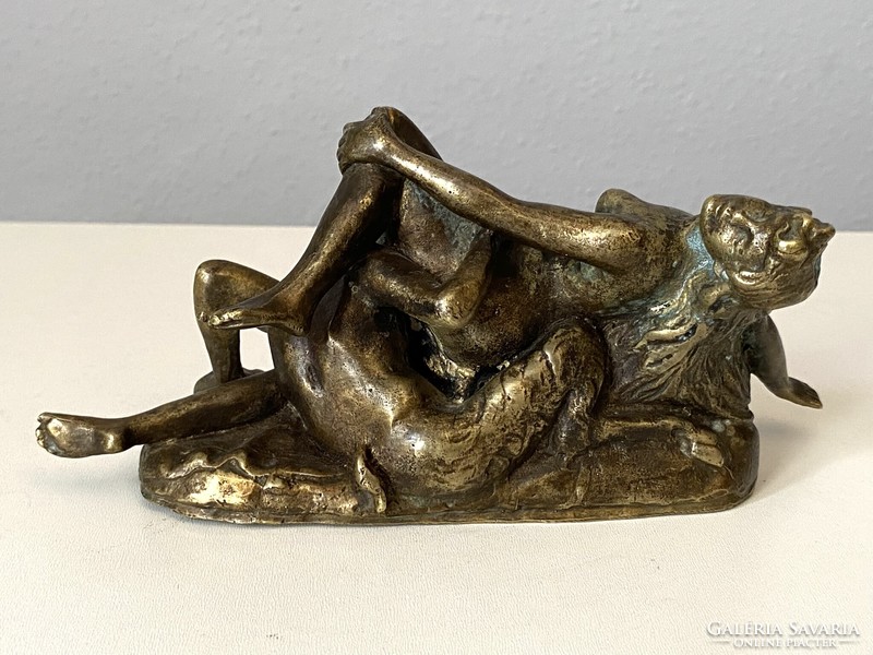 Faun and nymph making love erotic antique bronze statue