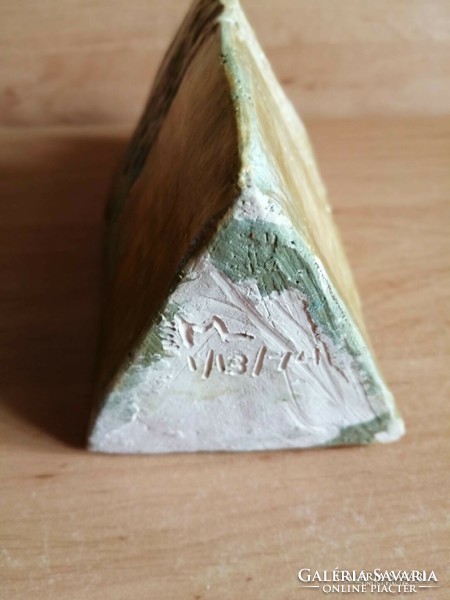 Marked craftsman ceramic triangle-based bottle - 14.5 cm (31/d)