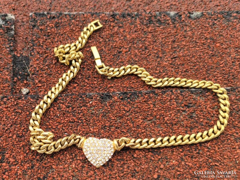 Heart-shaped necklace with stones - gold-colored necklace