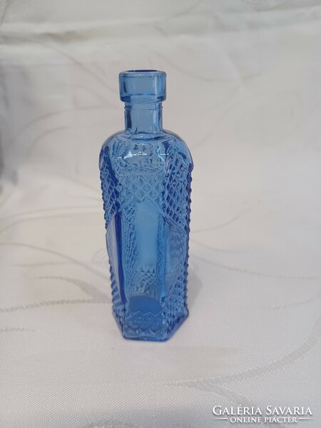 6 Angled blue small glass bottle