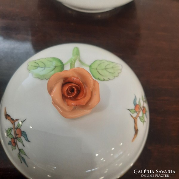 Large Herend Hecsedli porcelain bonbonier with rosehip pattern