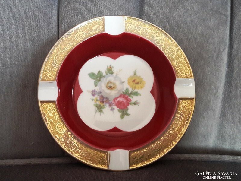 Bavaria porcelain ashtray, burgundy-gold