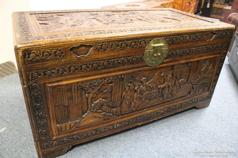 Carved camphor wood chest