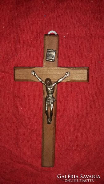 Old wooden - metal crucifix cross with metal body in perfect condition, 16 cm according to the pictures