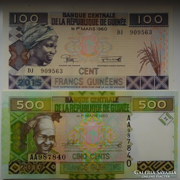 Guinea 100-500 francs 2015-17 UNC