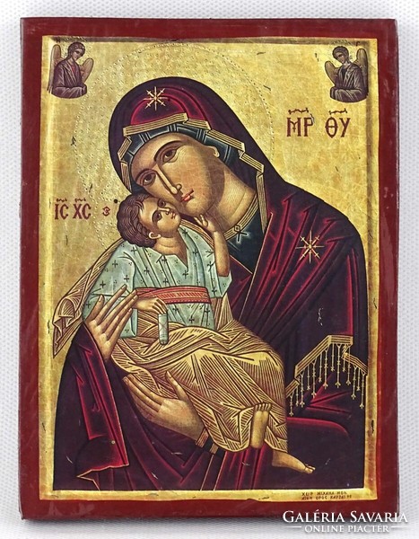 1R192 Mária és a kis Jézus ikon fatáblán 15.3 x 11.5 cm