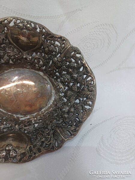 Szecessziós ezüstözött tál, asztalközép