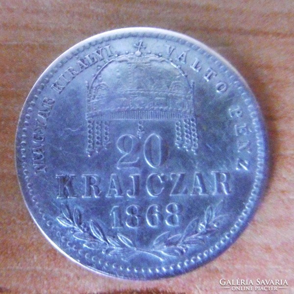 Silver 20 krajcár t1-2 1868 Hungarian royal bill with certificate