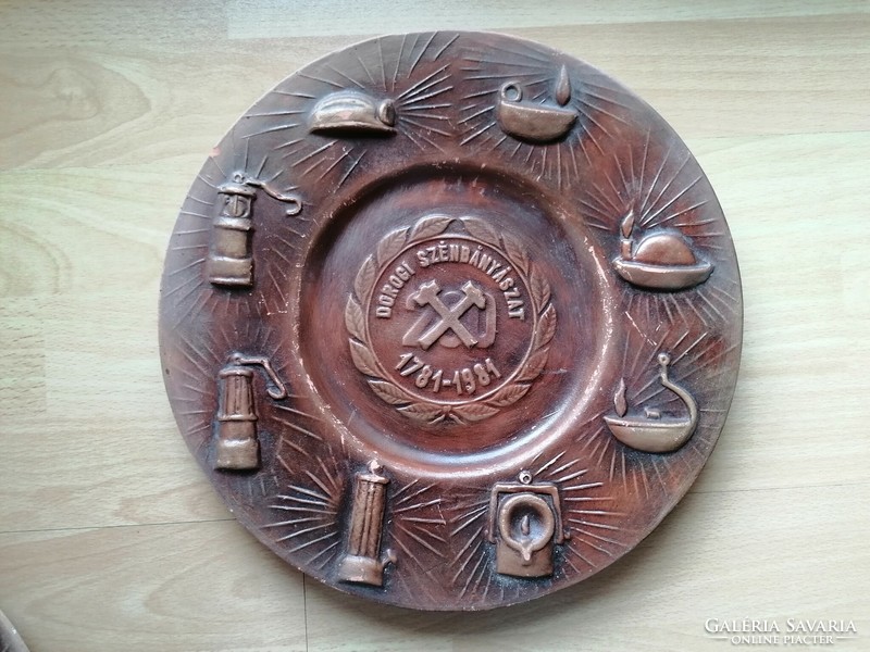 Decorative ceramic plate, souvenir - miner, Dorog coal mining