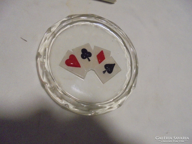 Old glass ashtray, French card pattern ashtray