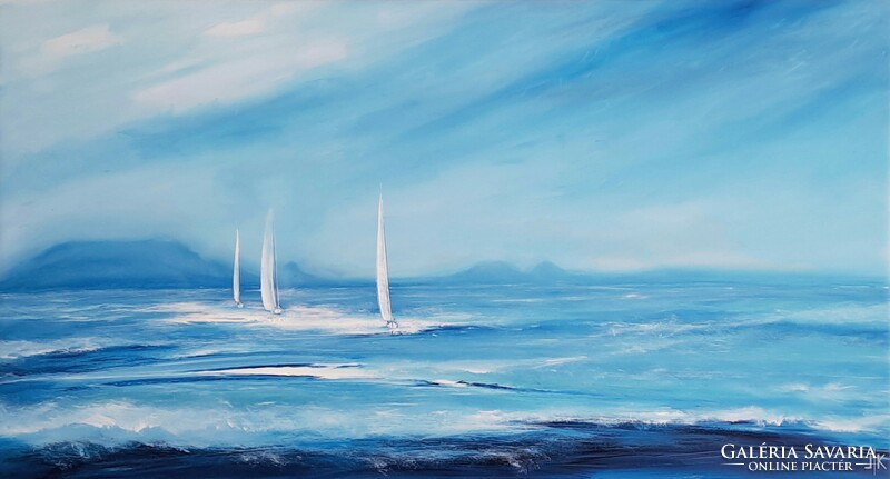 Balaton sailing - landscape painting by Kuzma Lilla