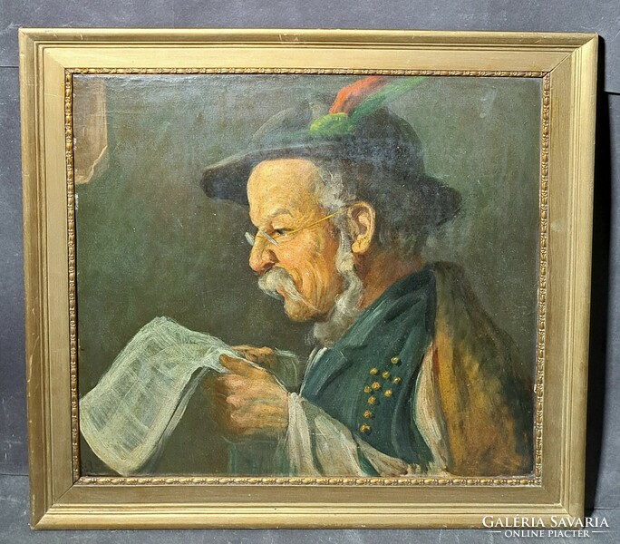 Horváth g. Andor: man reading newspaper, solnok (old oil painting)