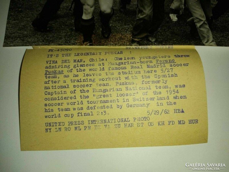 Kuriózum Publikálatlan 21,5x16,5 cm Puskas Puskás Ferenc Real Madrid 1962 sajtófotó UPI Hírügynökség