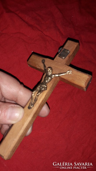 Old wooden - metal crucifix cross with metal body in perfect condition, 16 cm according to the pictures