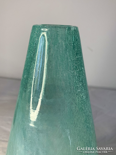 Karcagi fátyol üveg váza türkiz zöld színű
